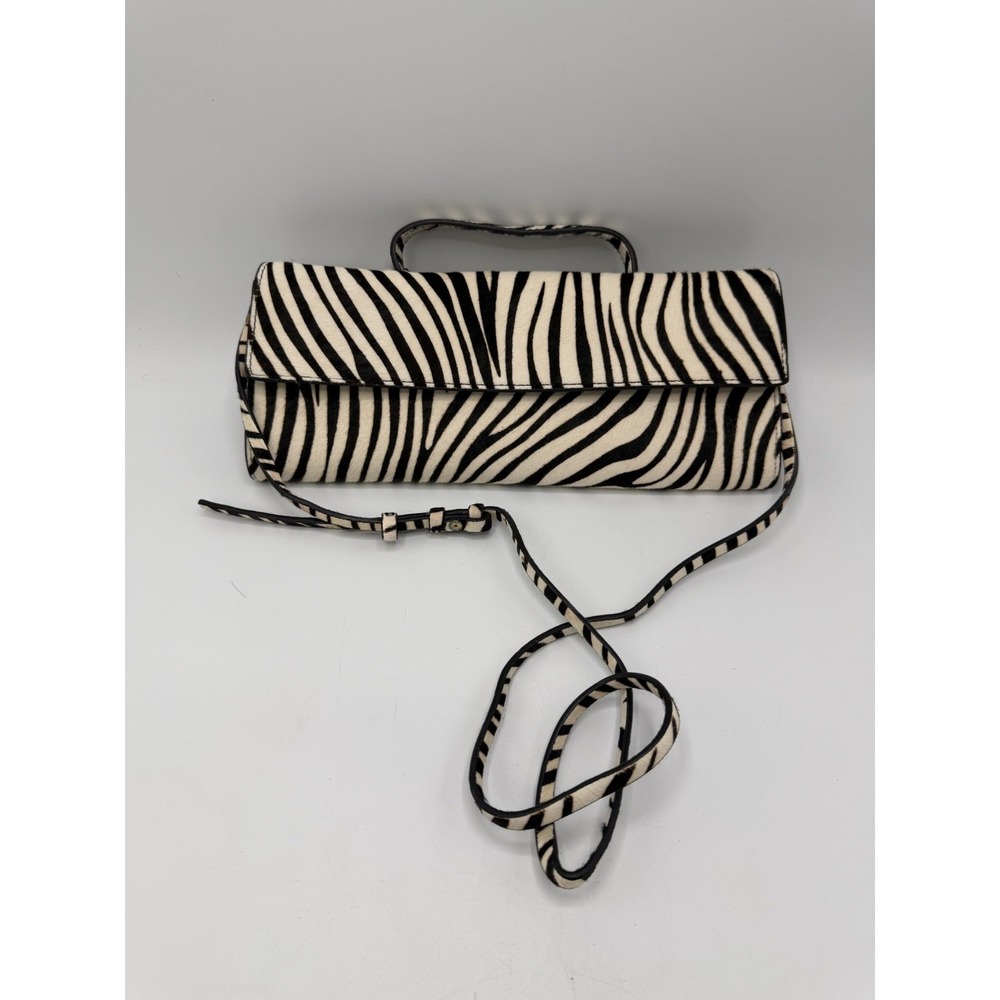 Zara Zebra Print Faux Fur Flap Crossbody Bag Black White 6391/410/194